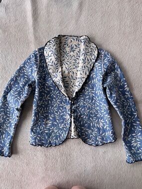 Beluva Reversible Quilted Jacket Blue & Cream Floral Made in USA Cottage Core